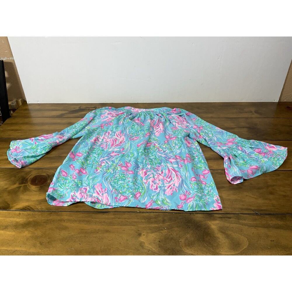 Lilly Pulitzer DAKOTA Top Blouse Amalfi Blue Fishes - Size XS - $128 - Picture 10 of 10